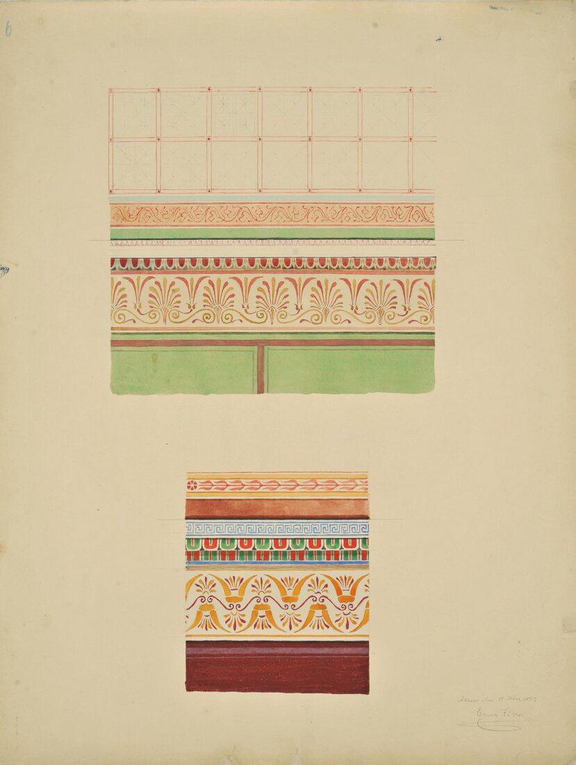 Polychromy Study for Wall, probably Copy from Hittorf’s Lithograph [
Cornice of the Erechtheion?] - Ziller Ernst