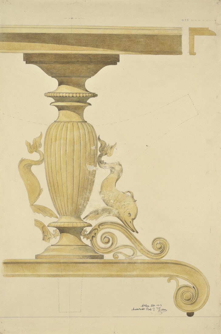 Round Table Standing on the Base of a “Loutrophoros Vase”, Dolphins and Volutes - Ziller Ernst