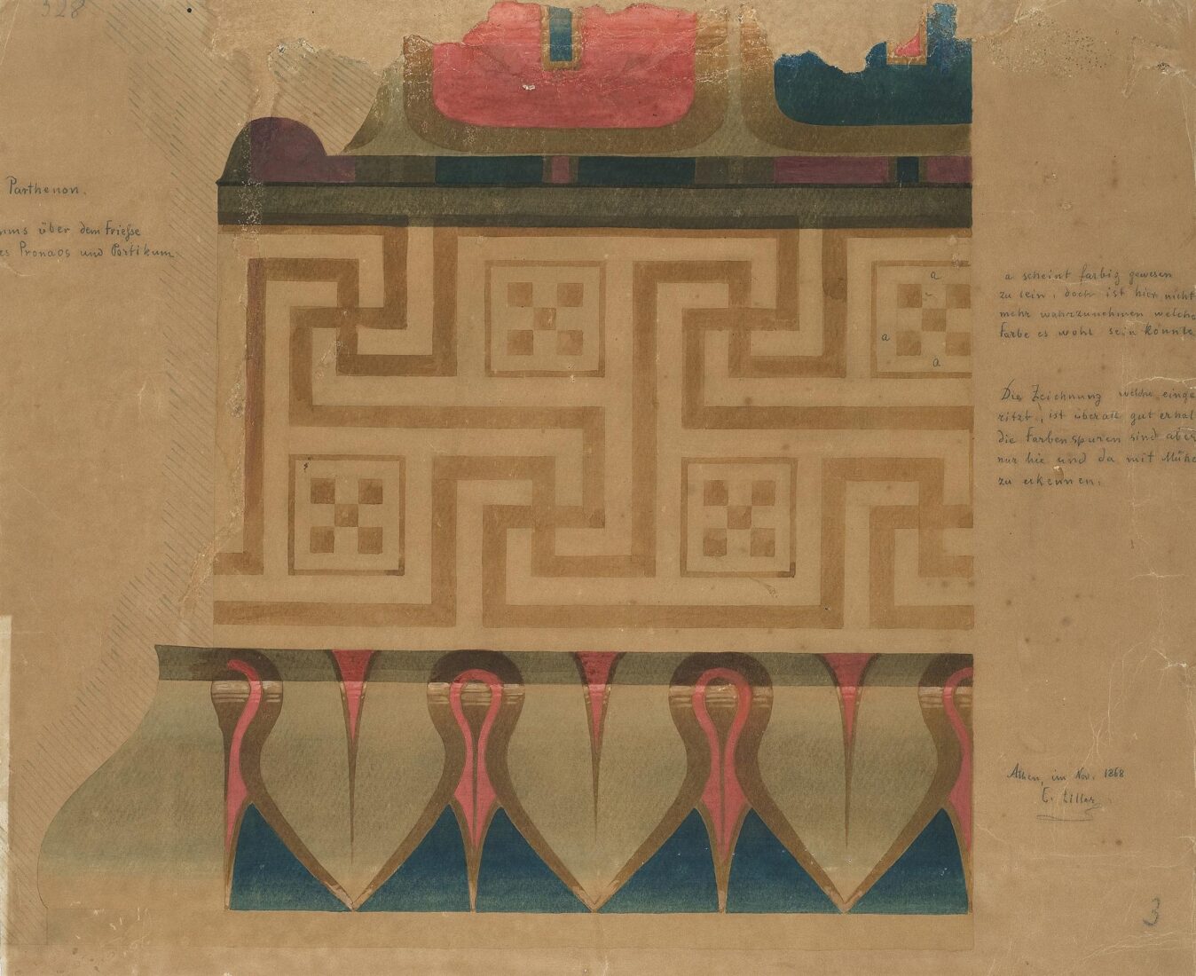 Parthenon. Polychromy Study for the Marble Roof of the Opisthodom in Natural Scale - Ziller Ernst